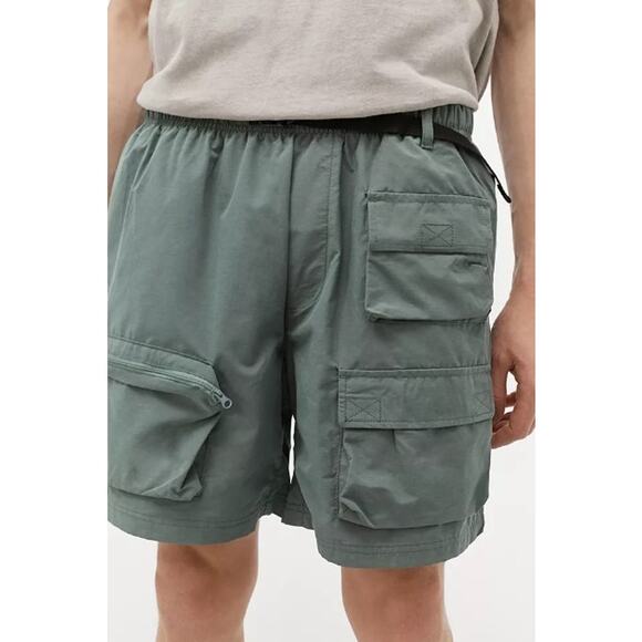 Urban Outfitters Shorts Mens Large Utility Cargo Green Pull On Belted Relaxed - Picture 3 of 8